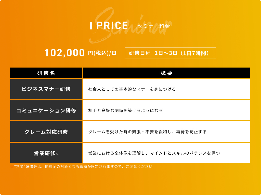 PRICE セミナー料金
